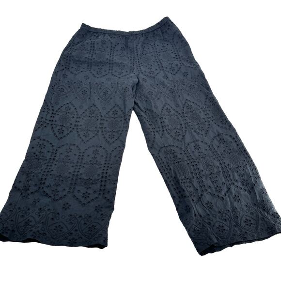 Abercrombie & Fitch Textured Cutwork Cotton Wide Leg Pull-On Pants Black Size XL - Picture 5 of 10